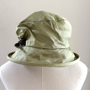 Christine A. Moore Green Silk Dupioni Slouch Crown Cloche Hat